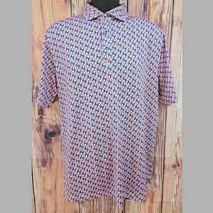 Johnston & Murphy XC4 Mens Polo Shirt Medium Blue/Orange Print Cool Degree